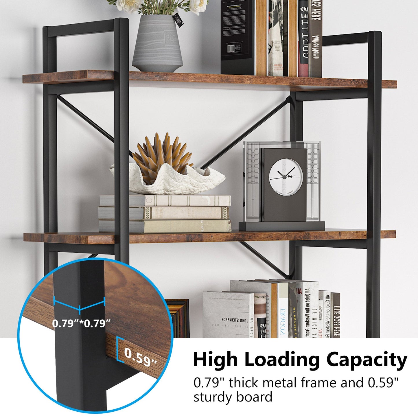 5-Tier Bookshelf, Industrial Style Bookcase, Shelving Unit, bookcase with storage, Living Room Bookcase, 6