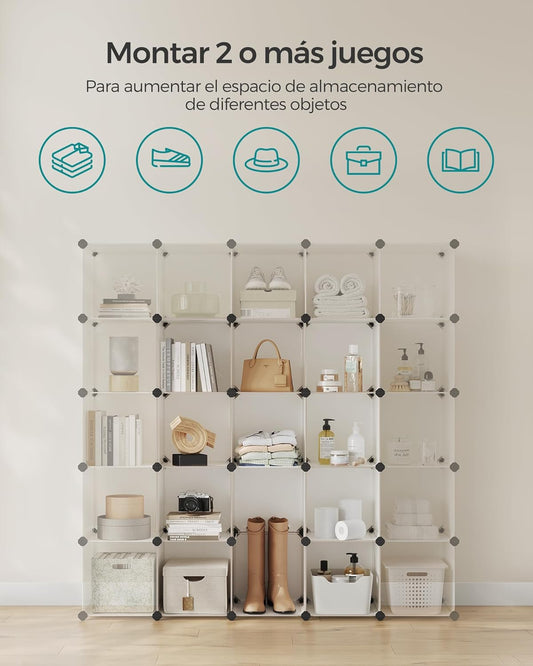 Modular Wardrobe, 16 Cube Wardrobe, Modular Shoe Rack, Stackable Cubes, PP Plastic Shelf, Wardrobe Divider, 2