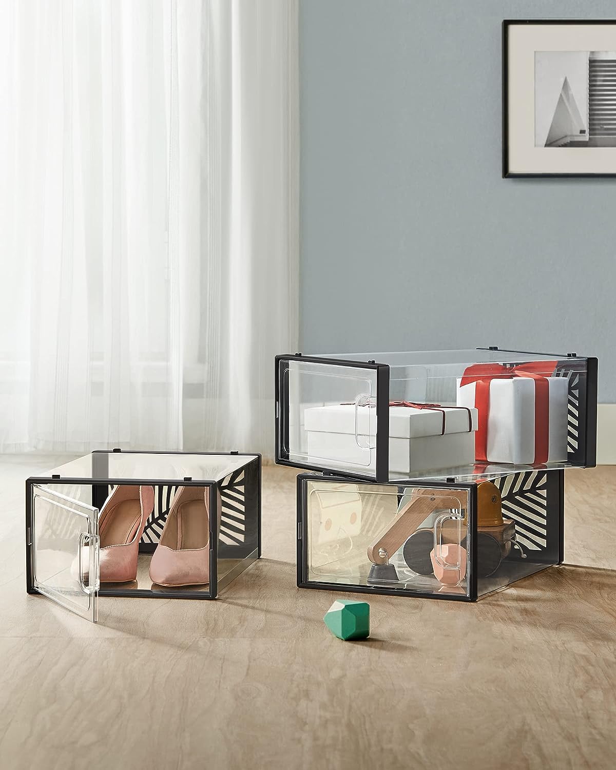 Clear Shoe Boxes, Set of 18 Shoe Storage Organsiers, Stackable, Breathable, and Foldable, for Max. UK Size 11, 7