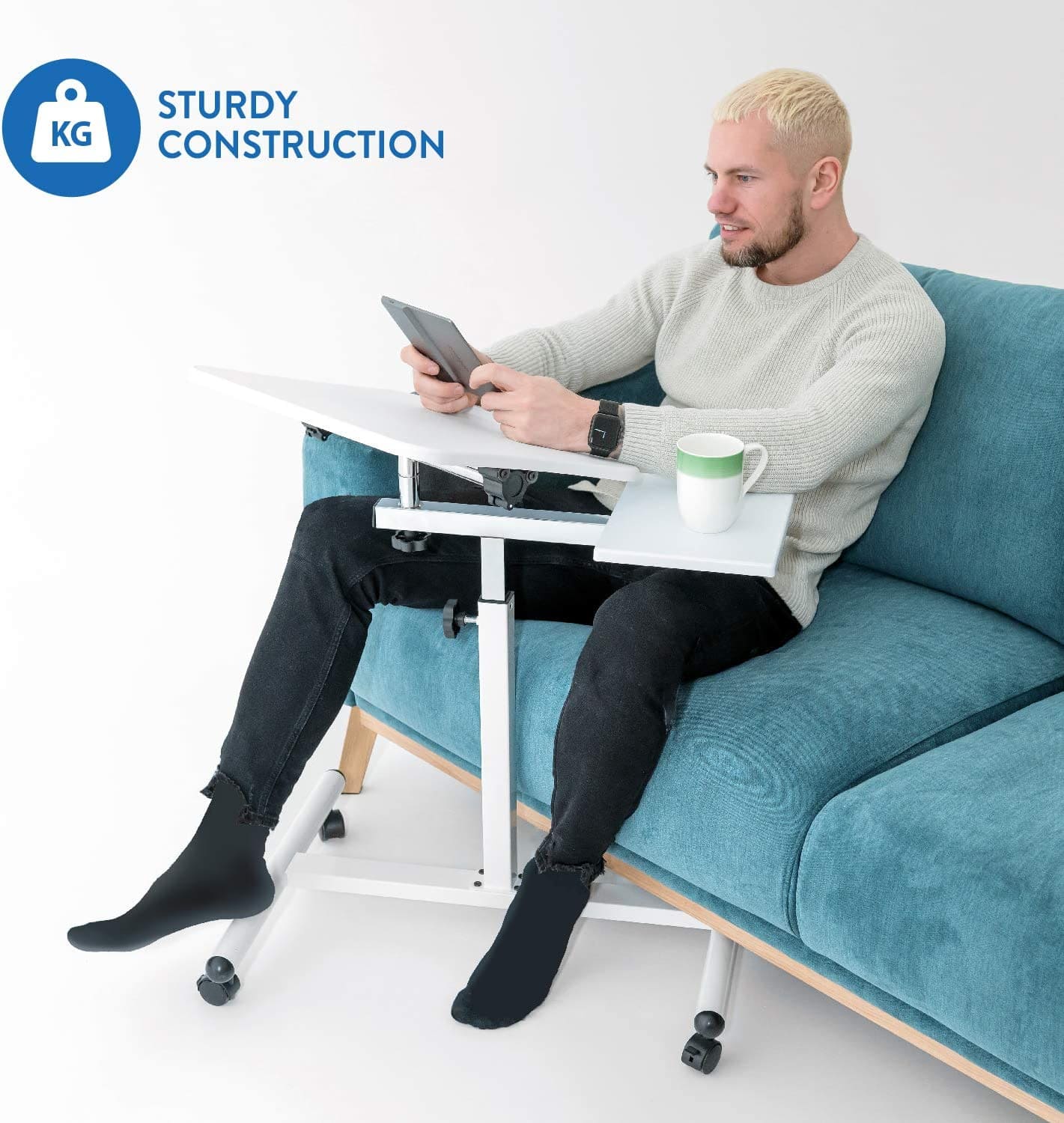 Ergonomic Laptop Desk, Mouse Board, Wheels, Adjustable Height, small desk, computer tables - Tatkraft Bianca 1