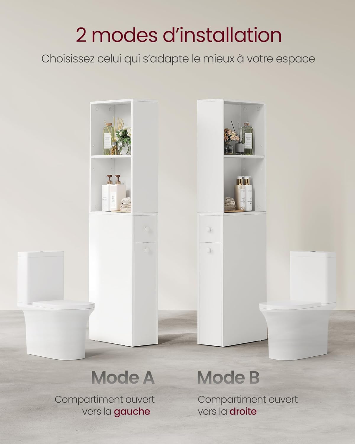 VASAGLE - Tall Bathroom Furniture, Slim Storage Unit, Column with Drawers and Adjustable Shelf, Wardrobe, Cupboard, for Small Spaces