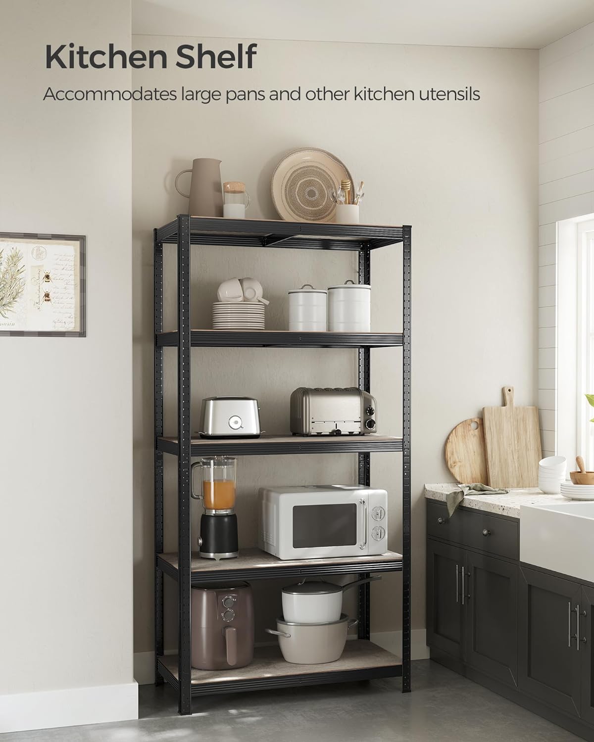 Shelving Unit, 50 x 100 x 200 cm, 600 kg Load Capacity (120 kg per Shelf), Industrial, Adjustable Storage Shelves, 8