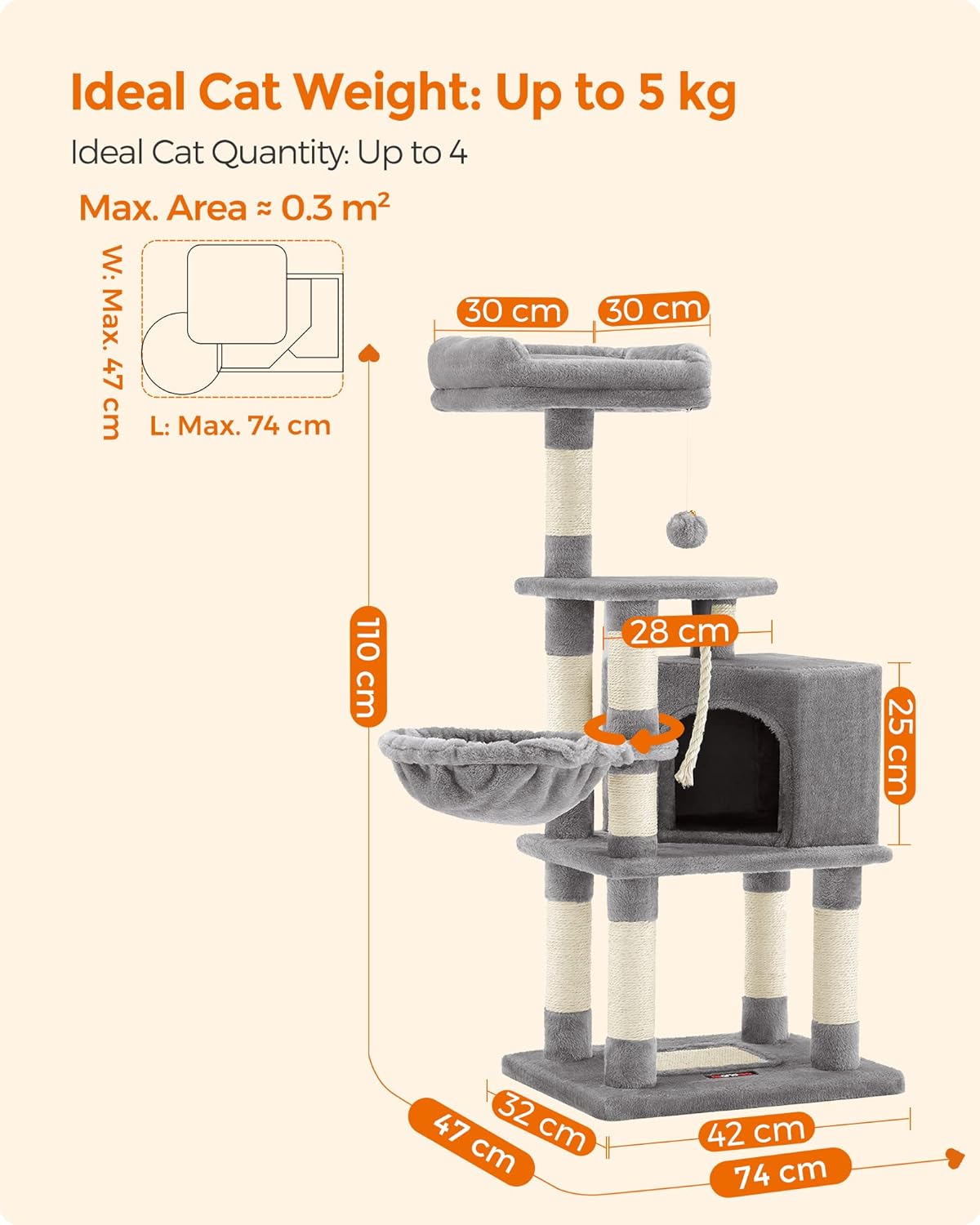 Cat Tree, Cat Tower for Indoor Cats, Cat Condo, Cat Bed Furniture, Kittens Activity Center, Cat Furniture, 5