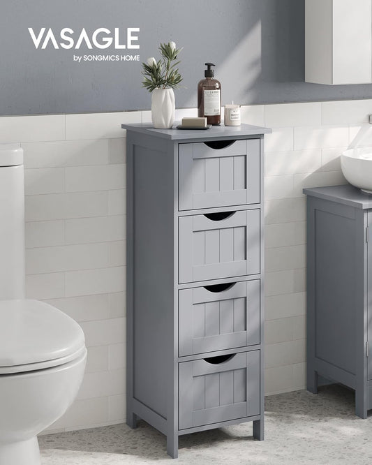 VASAGLE - Bathroom Floor Storage Cabinet, Bathroom Storage Unit with 4 Drawers, Bathroom Cabinet Freestanding, 30 x 30 x 82 cm