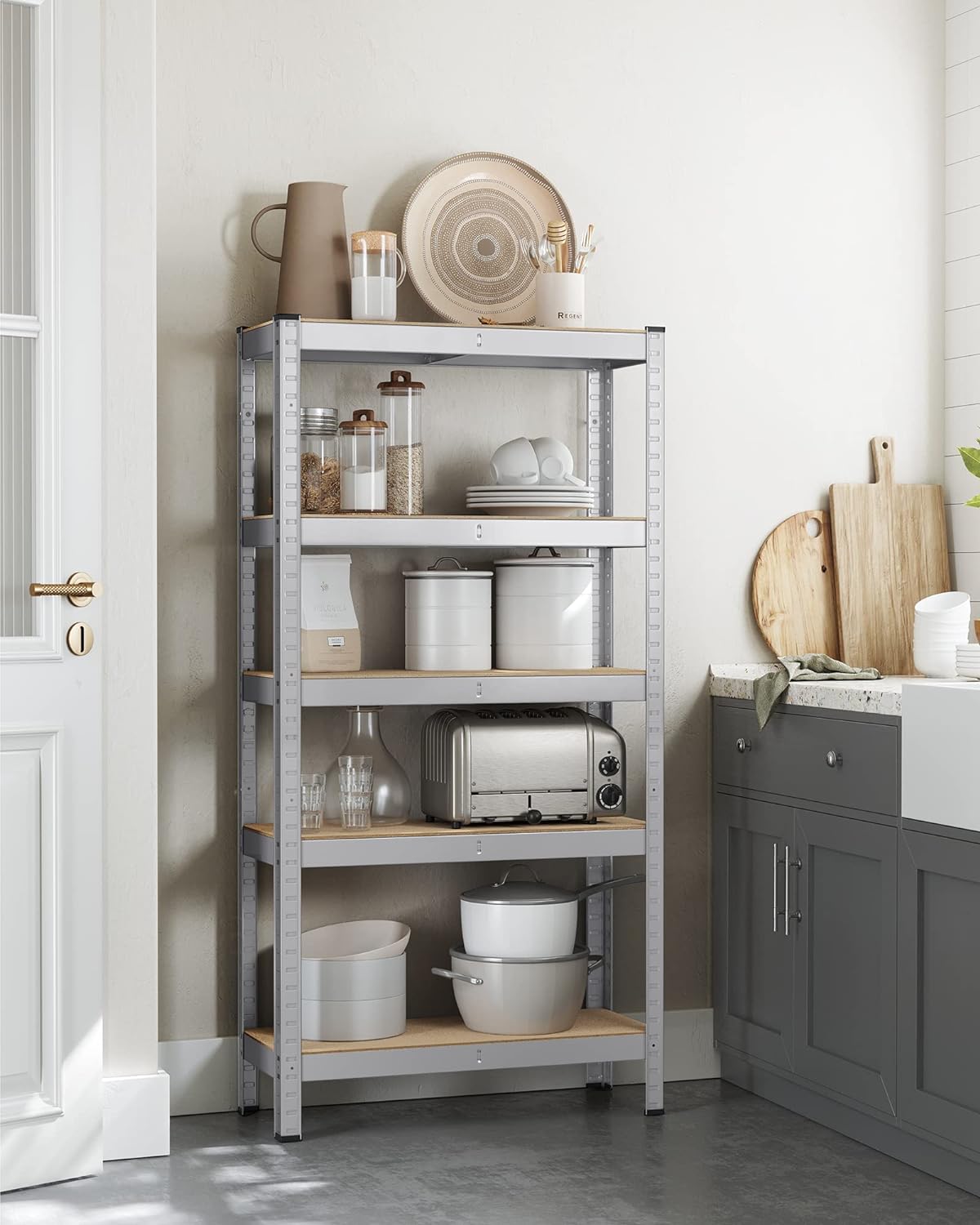 5 Tier Steel Shelving Unit Boltless Mounting Garage Shed 650kg Load Capacity 30x75x150cm Silver, SONGMICS, 8