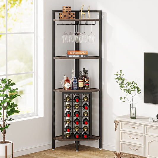 Wine Rack, 4 Tier Corner Shelf with Glass Holder, Tribesigns, 2