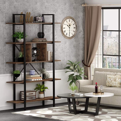 Bookshelf, 5-Tier Industrial Bookcase Display Storage Shelf, Bookcase with Storage, Living Room Bookcase, 5