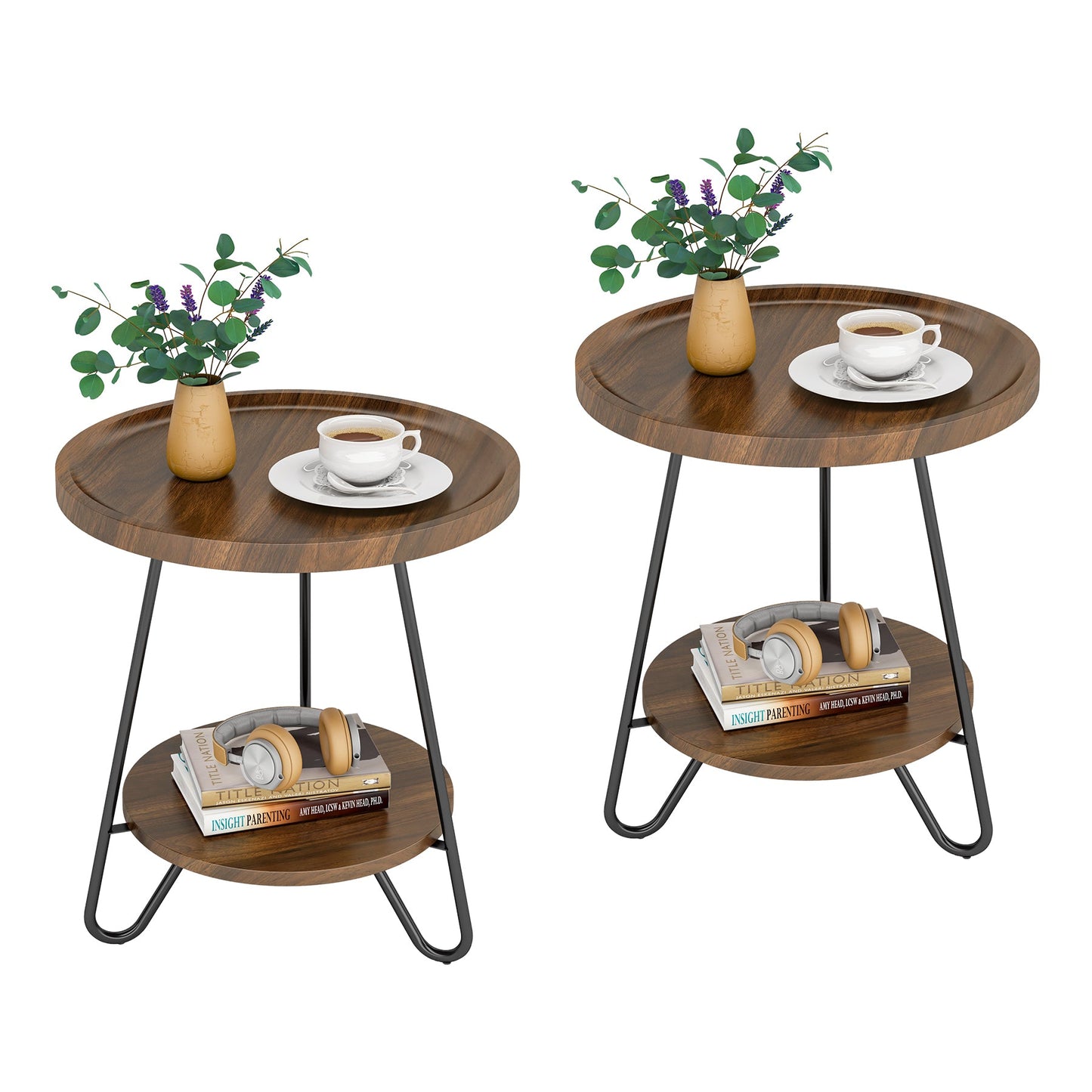 End Table, 2-Tier Round Side Table with Metal Legs, Tribesigns, 8