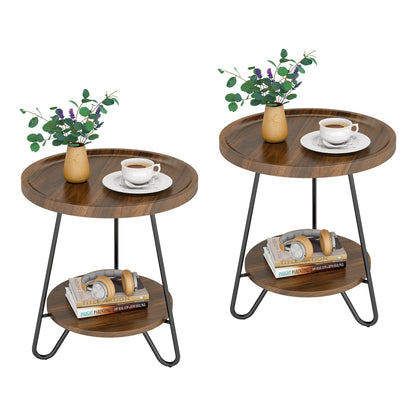 End Table, 2-Tier Round Side Table with Metal Legs, Tribesigns, 8