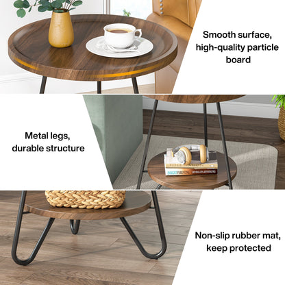 End Table, 2-Tier Round Side Table with Metal Legs, Tribesigns, 7