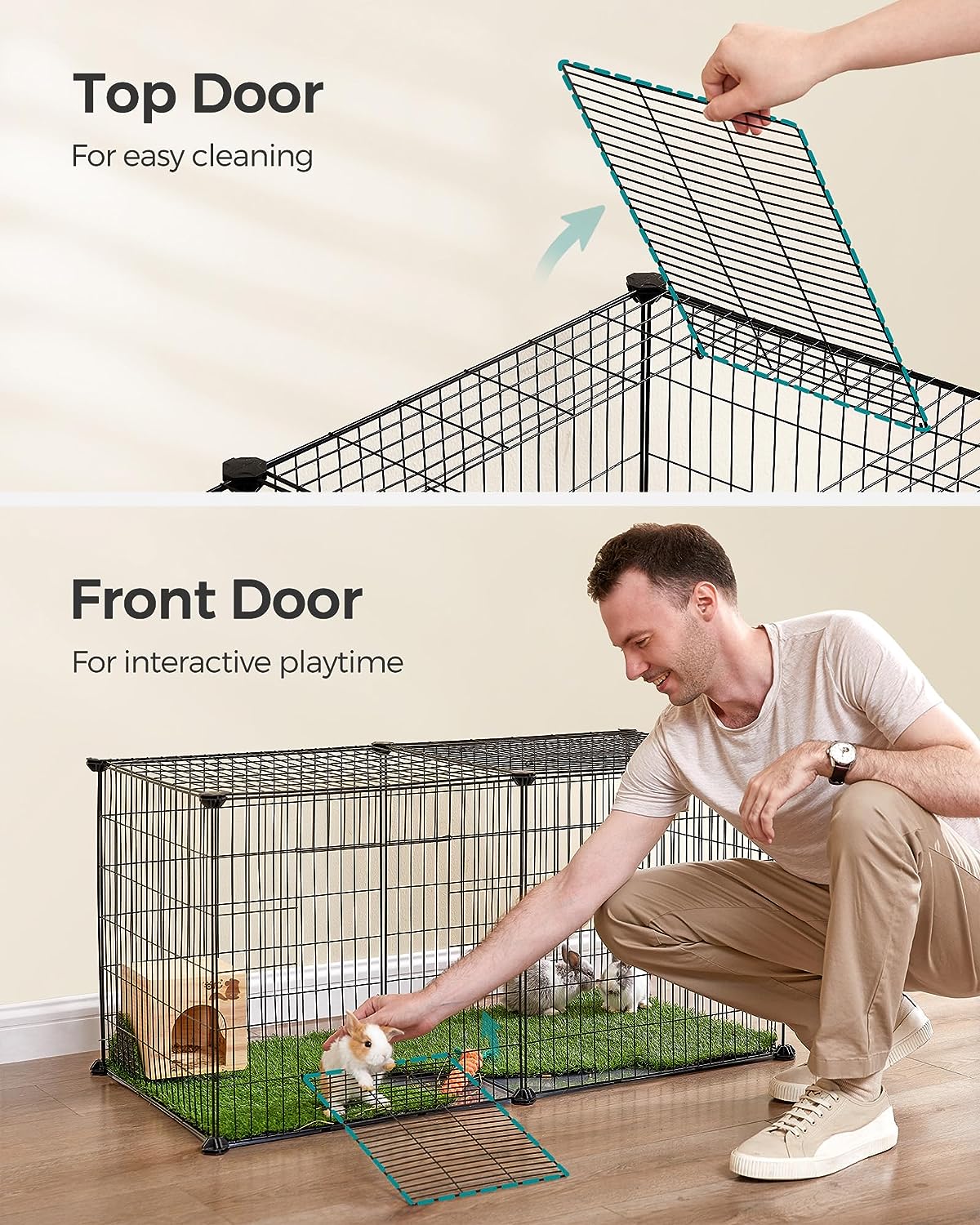 Guinea Pig Playpen, Indoor Rabbit Run Hutch Cage, Large Exercise Enclosure, 4