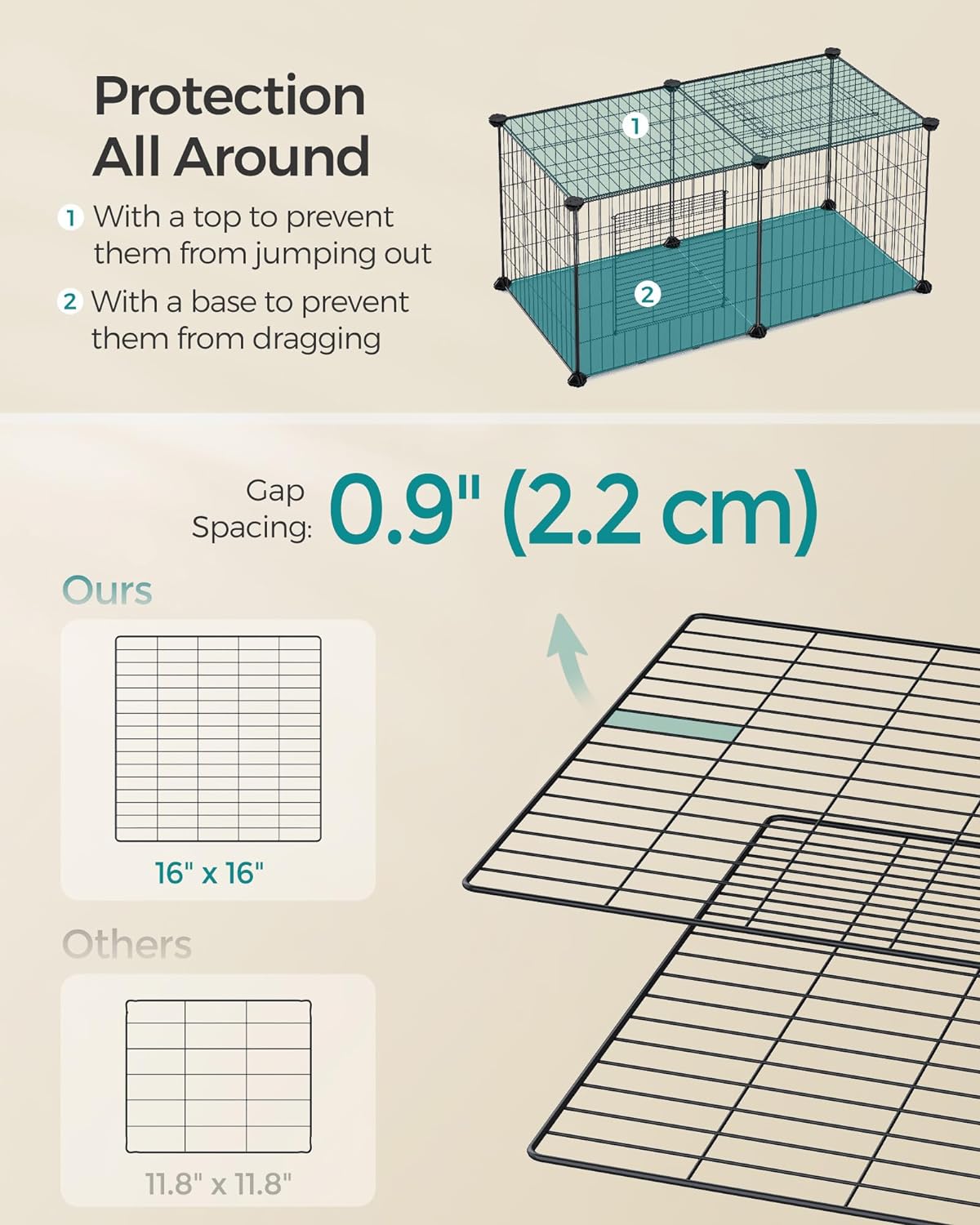 Guinea Pig Playpen, Indoor Rabbit Run Hutch Cage, Large Exercise Enclosure, 3