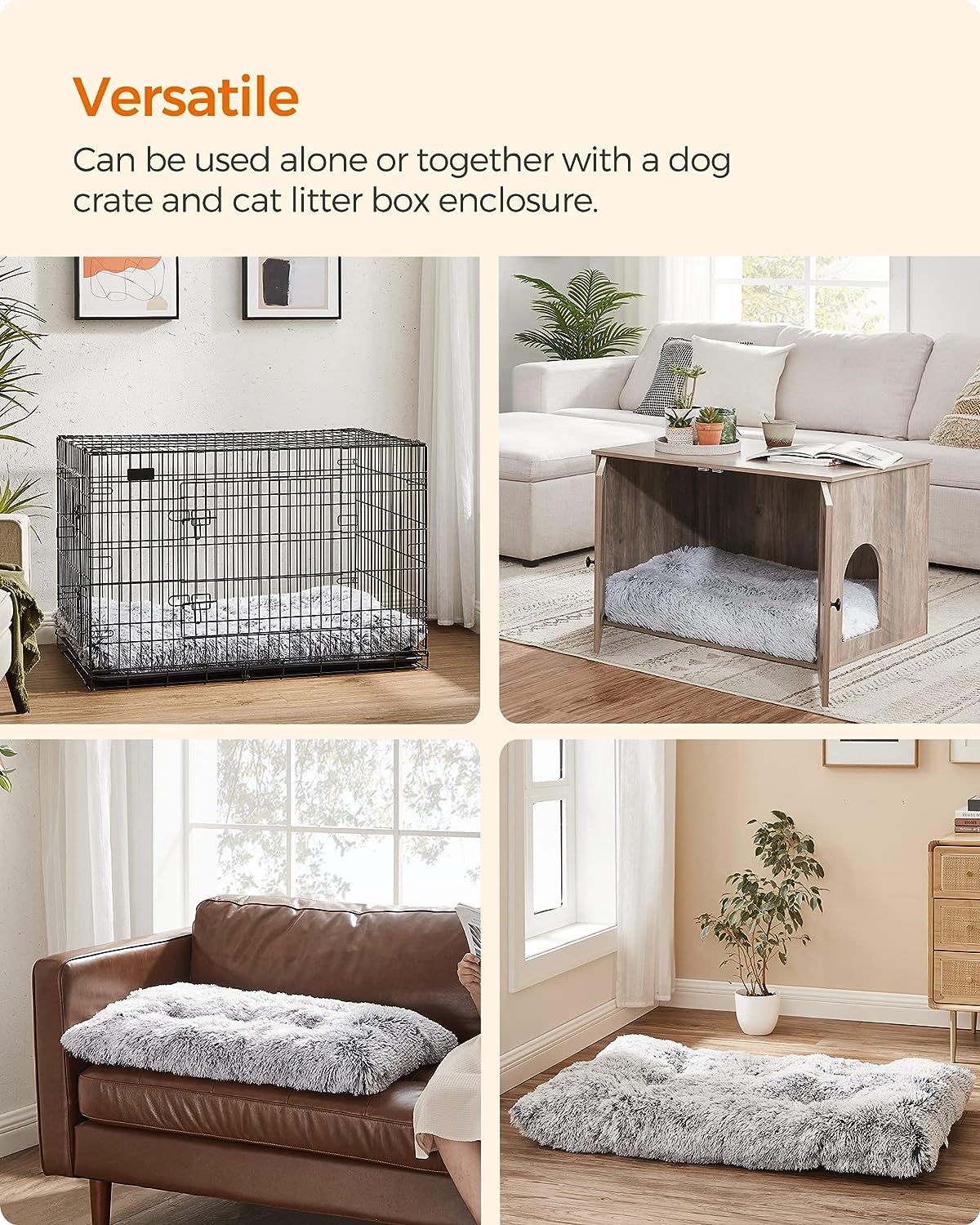 Dog Bed, Linen-Look Pet Bed, Dog Sofa Bed with Raised Edges, for Medium Dogs, Dog Bed Mats, Dog Furniture, 3