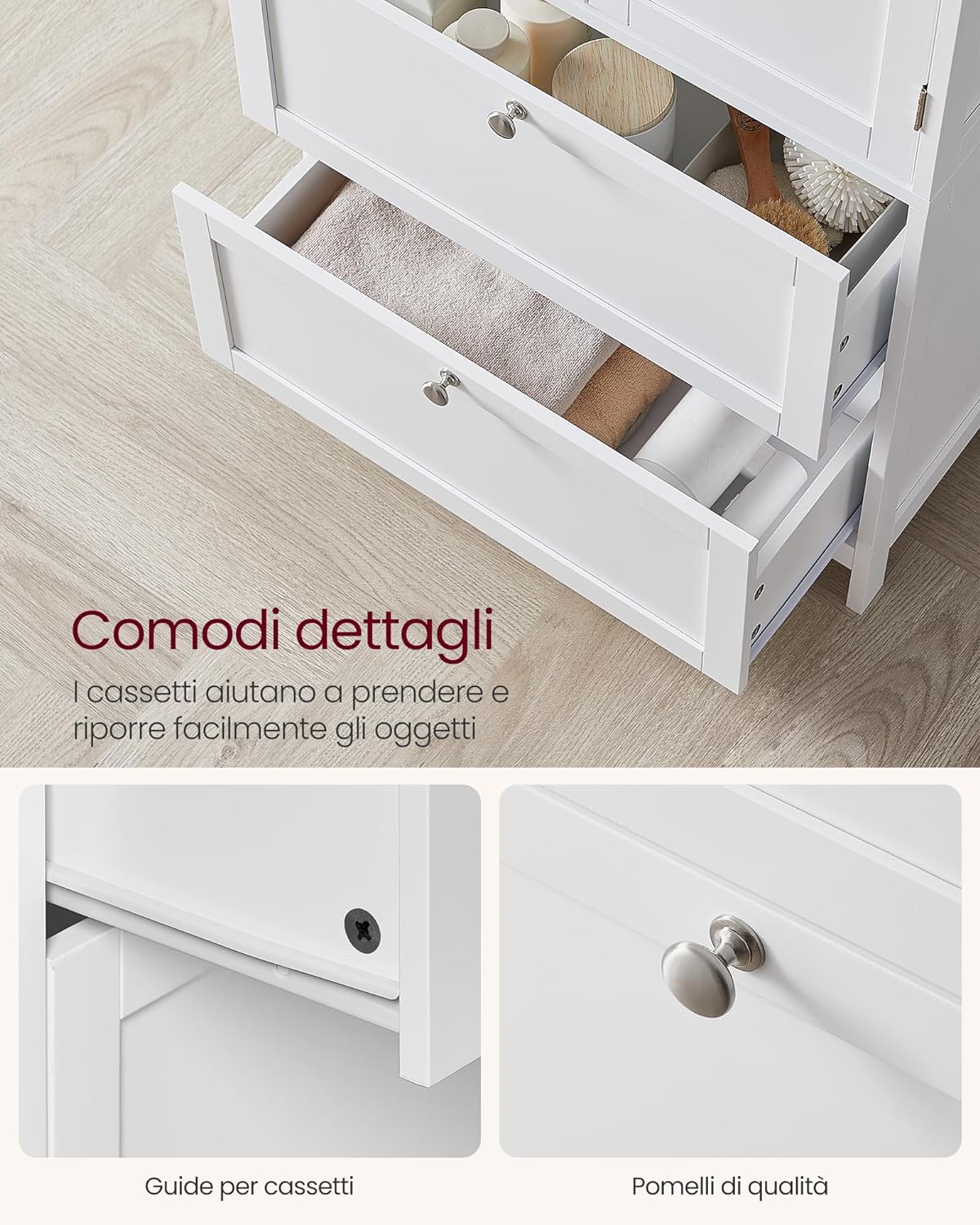 VASAGLE - Bathroom Cabinet, Bathroom Cabinet, Kitchen Sideboard, Cabinet with 2 Drawers and 2 Doors, Adjustable Shelf, 30 x 60 x 110 cm, White