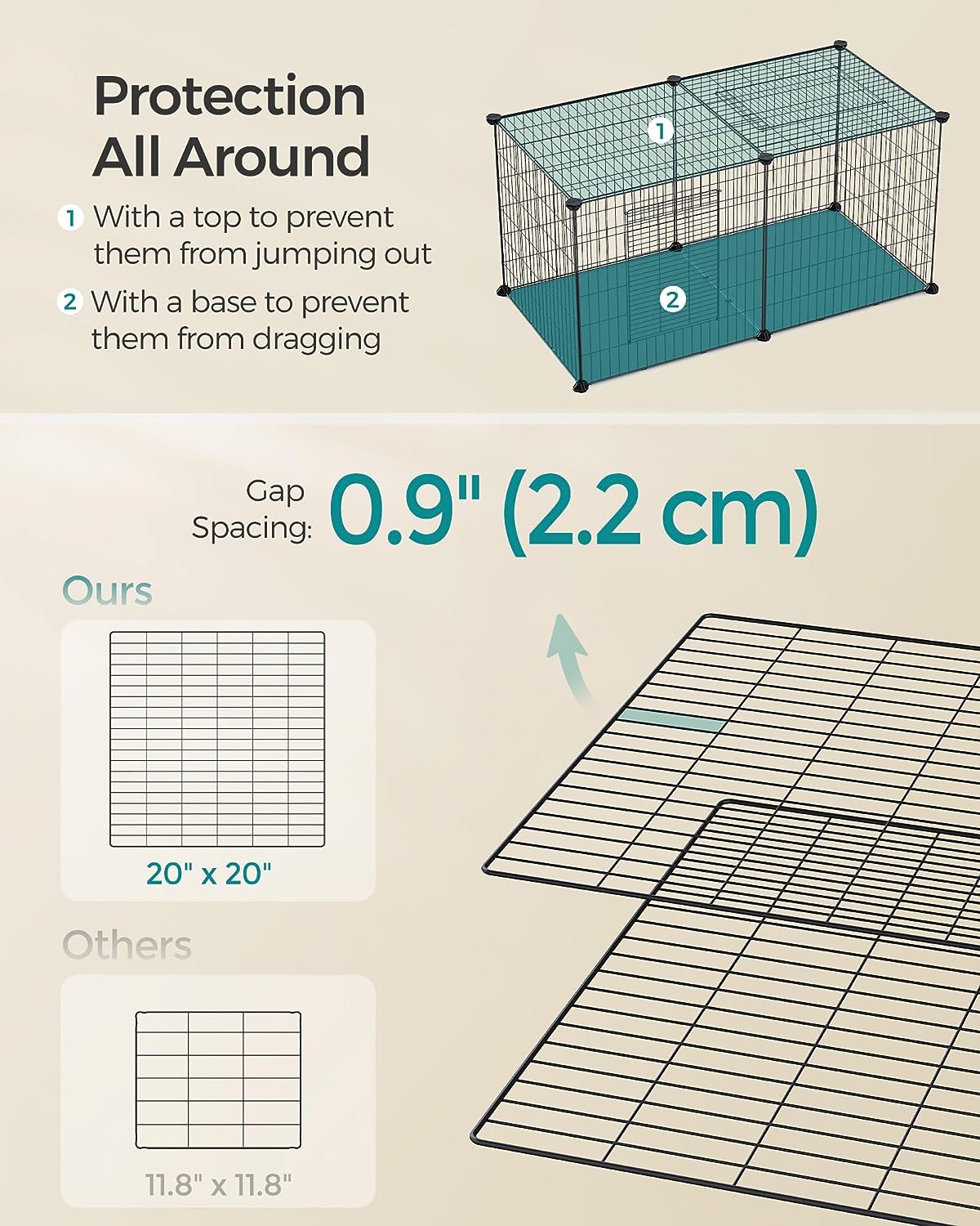 Guinea Pig Playpen, Indoor Rabbit Run Hutch Cage, Large Exercise Enclosure, 3