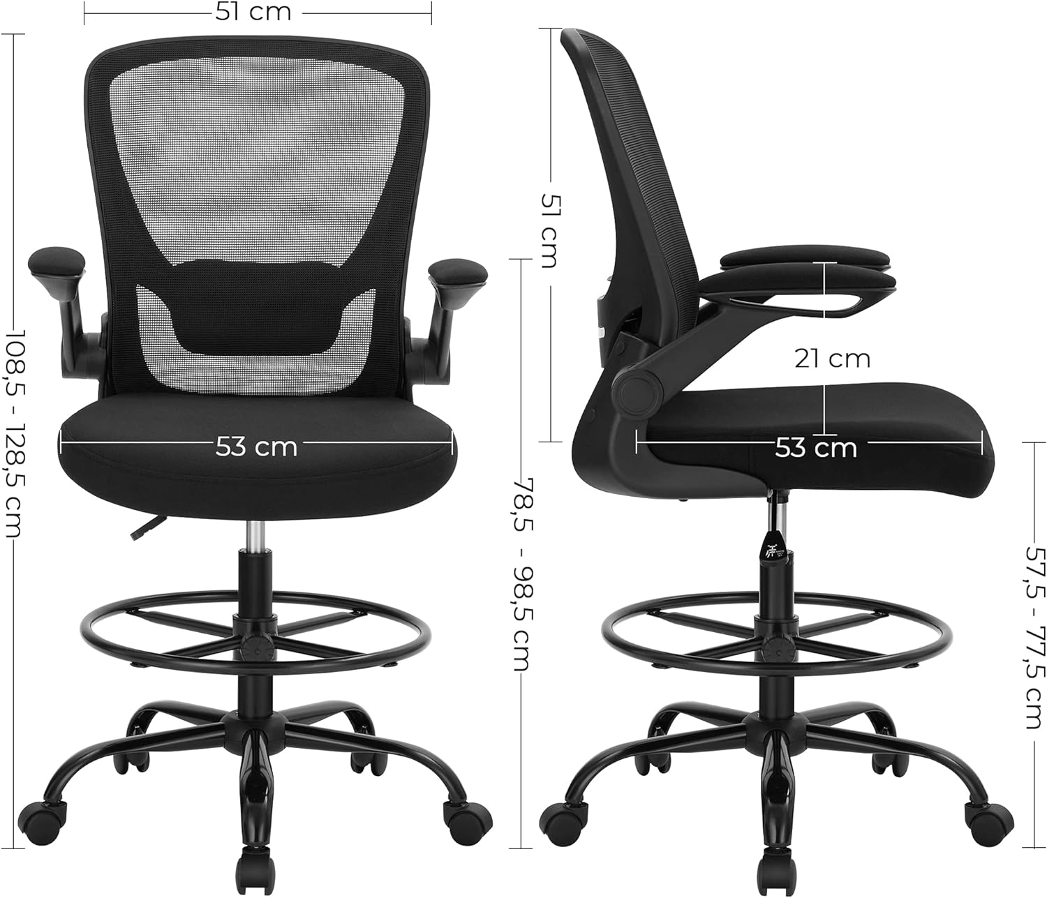 Office Chairs, Drafting Chair with Flip-up Armrests, Mesh Office Chair, Ergonomic Chair with Height Adjustable, SONGMICS, 2