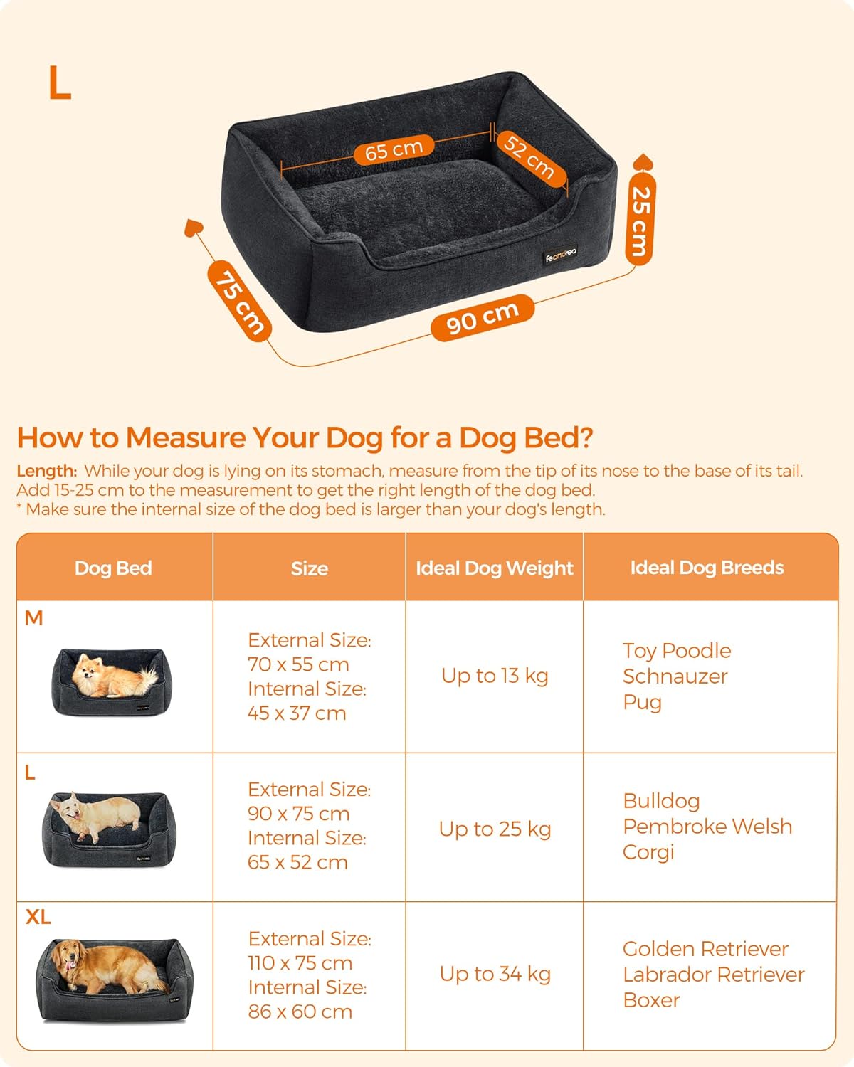 Dog Bed, Pet Bed, Dog Sofa Bed with Raised Edges, Non-Slip Bottom, Dog Bed Mats, Cuddly Dog Sofa, Feandrea, 6