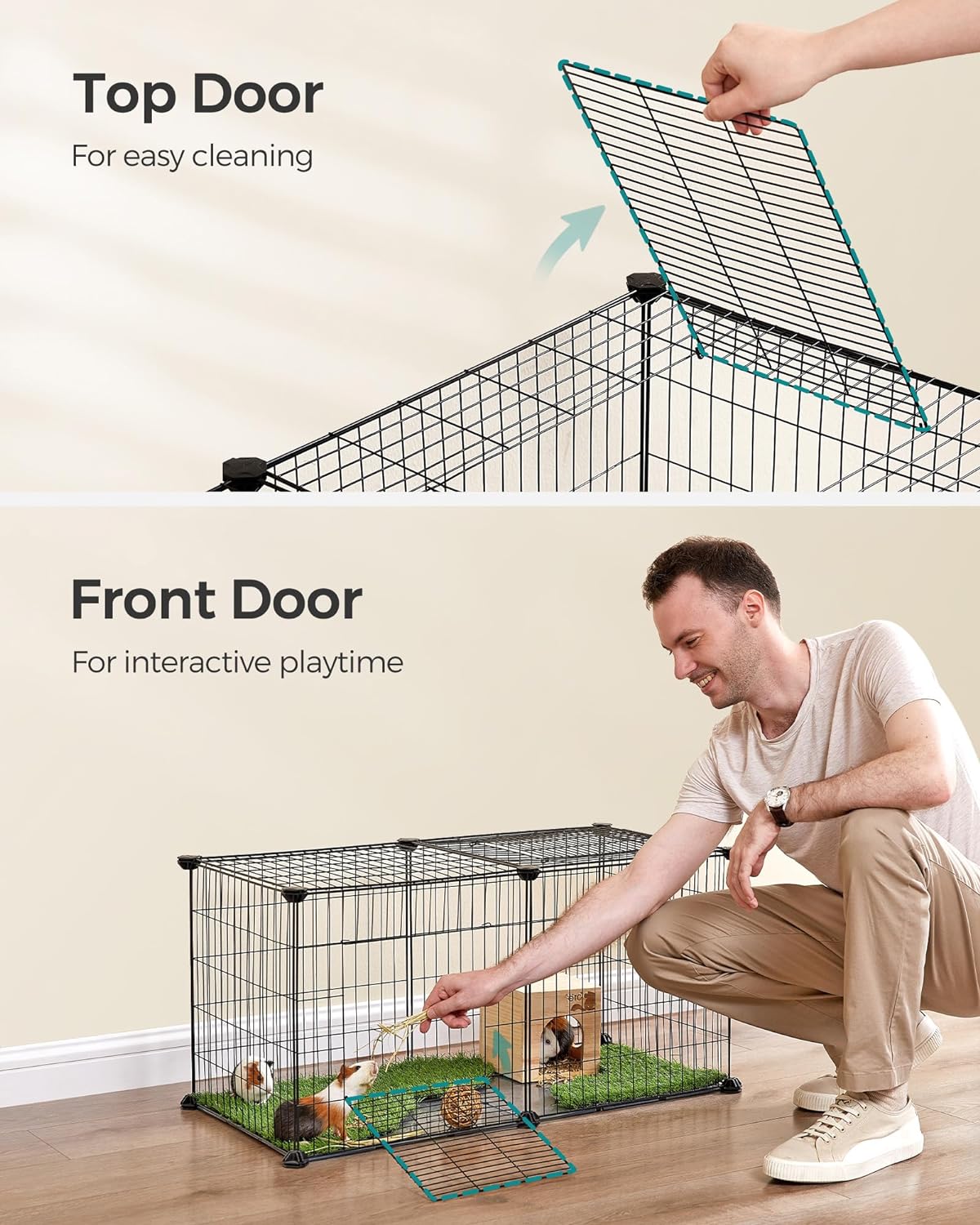 Guinea Pig Playpen, Indoor Rabbit Run Hutch Cage, Large Exercise Enclosure, 4