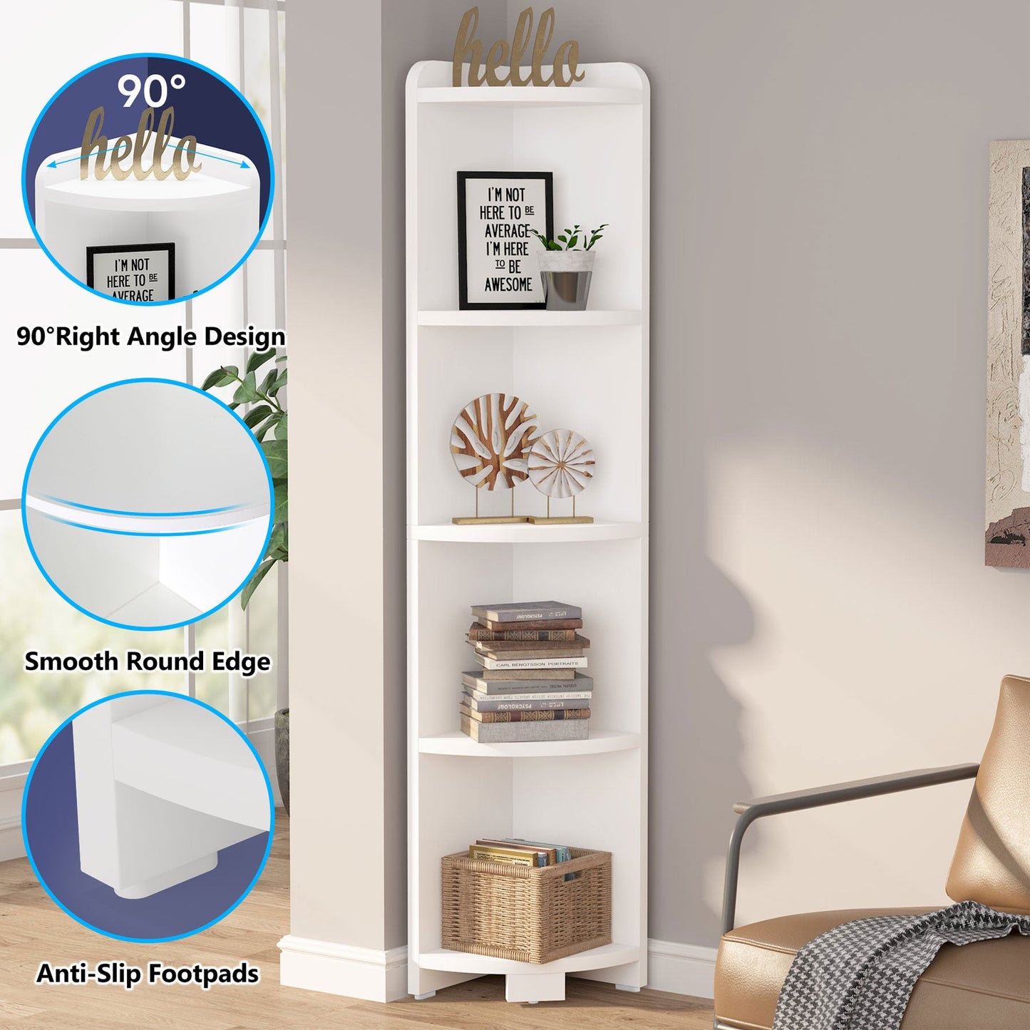 Corner Shelf, 5 Tier Wood Wall Corner Bookshelf Storage Rack Tribesigns, 8