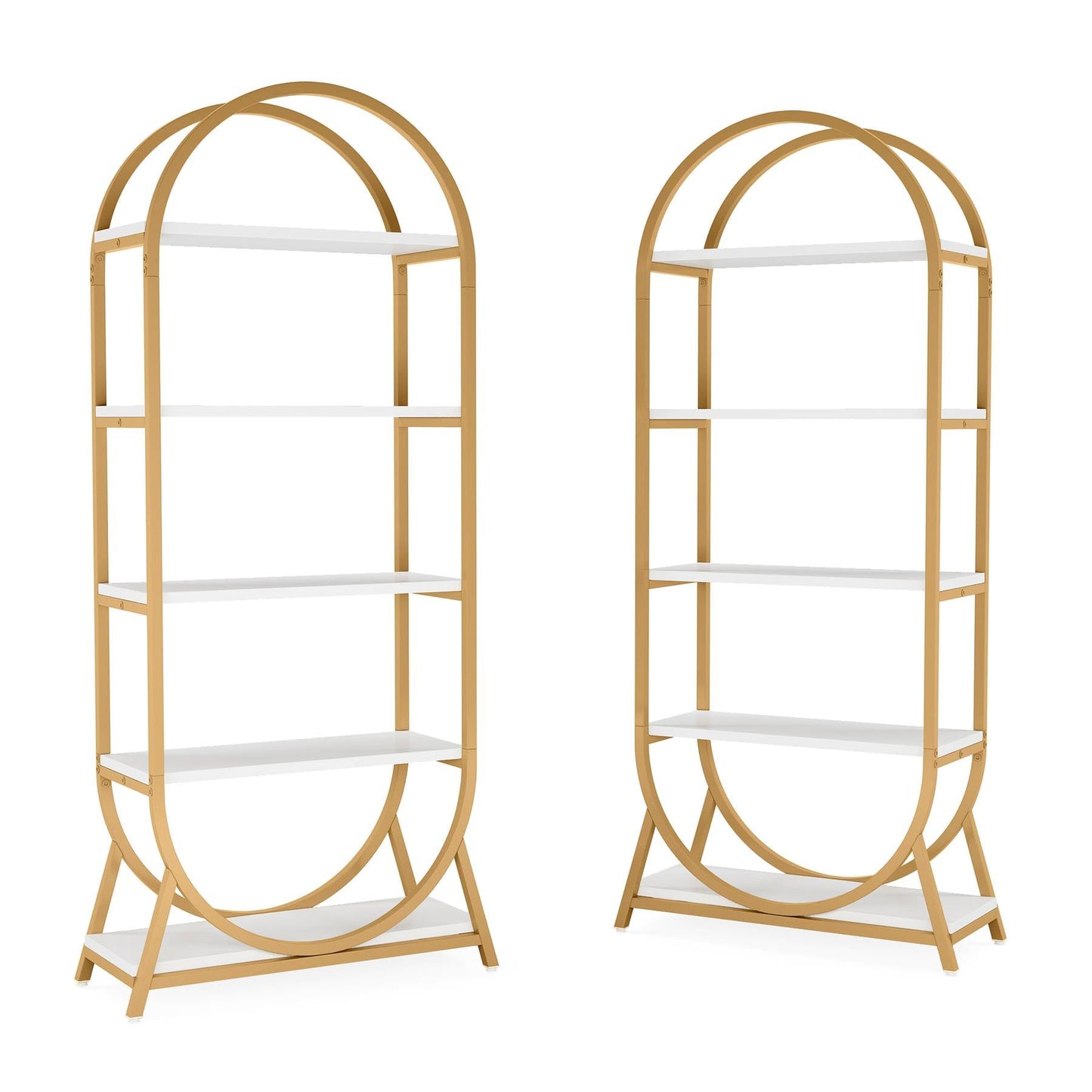 Bookshelf, 5-Tier Open Bookcase 70.8" Tall Arched Display Rac, Engineered Wood, Strong Metal, Tribesigns, 9