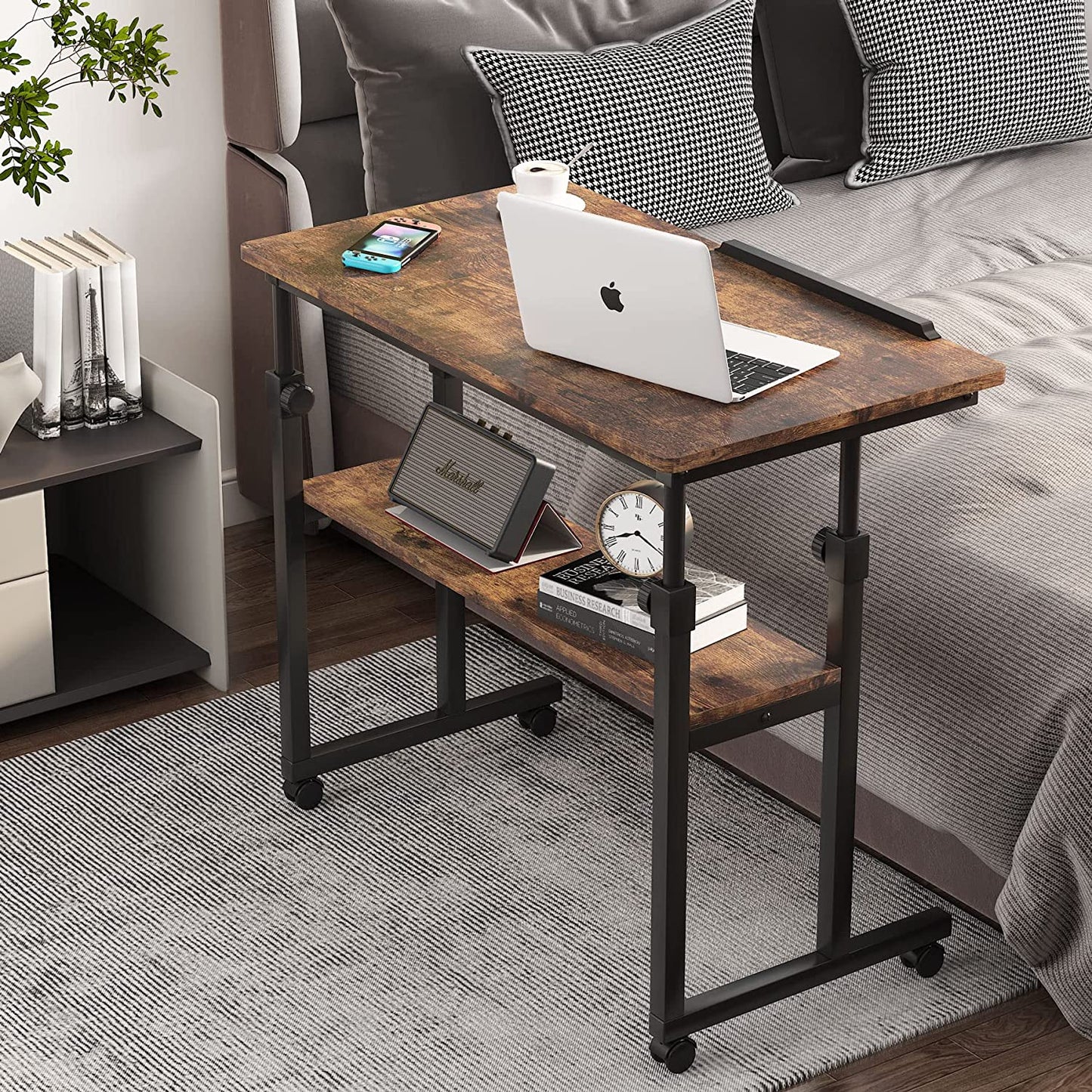 Laptop Table, Portable, Laptop Bed Table, Laptop Side Table, Adjustable Laptop Table, Over Bed Table on Wheels, Tribesigns, 7