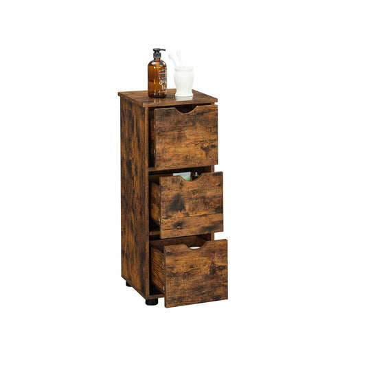 VASAGLE - Bathroom Floor Cabinet, Slim Storage Unit 3 Drawers, 30 x 30 x 80 cm, for Bathroom, Living Room, Bedroom, Kitchen, Rustic Brown