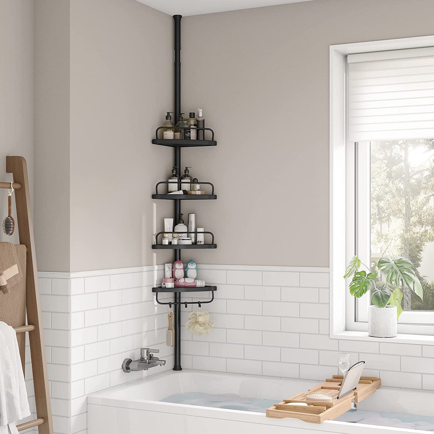 85-305 cm 4 Tier Adjustable Bathroom Corner Shelf Shower Rack Caddy Shelves Telescopic Organiser, SONGMICS, 2