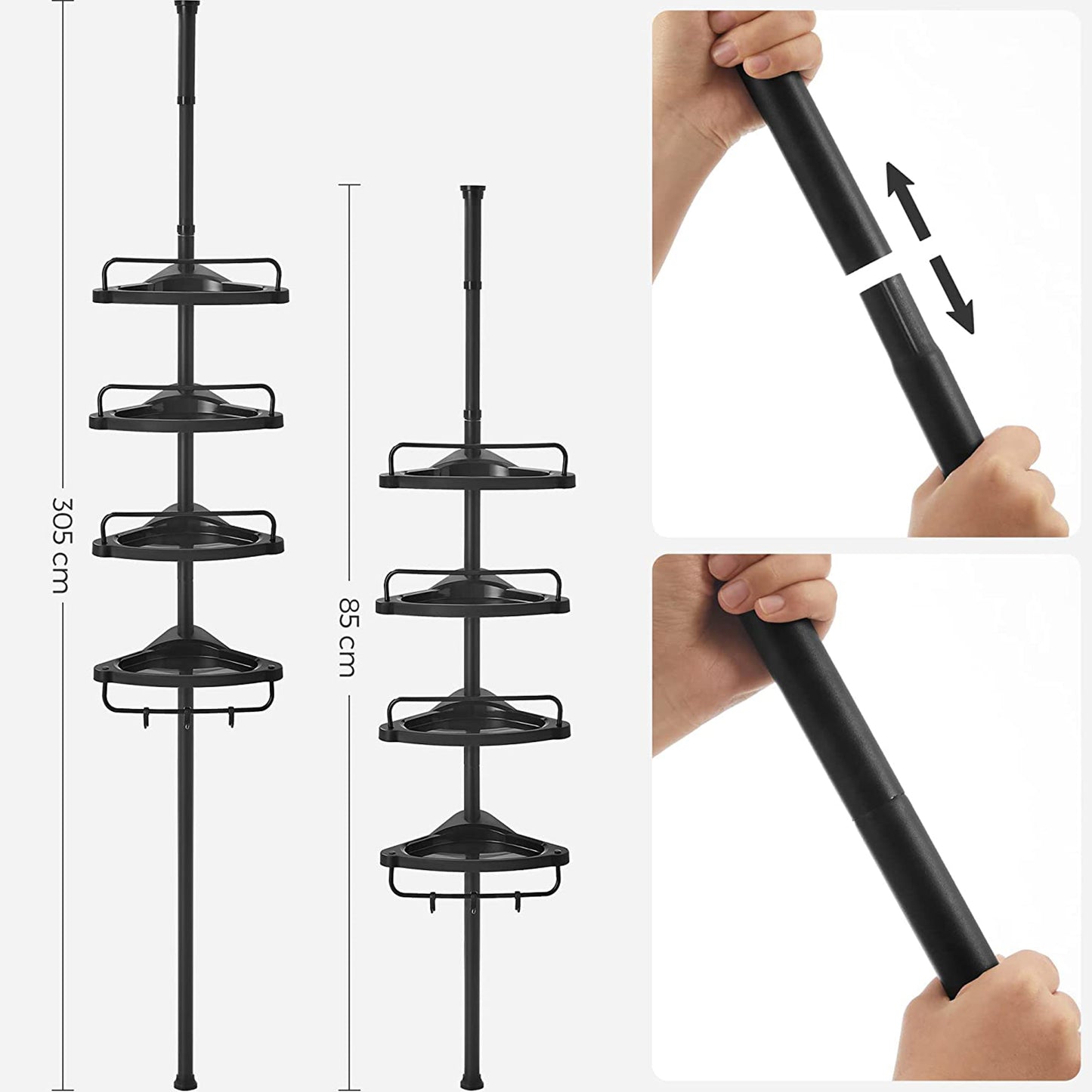 85-305 cm 4 Tier Adjustable Bathroom Corner Shelf Shower Rack Caddy Shelves Telescopic Organiser, SONGMICS, 5