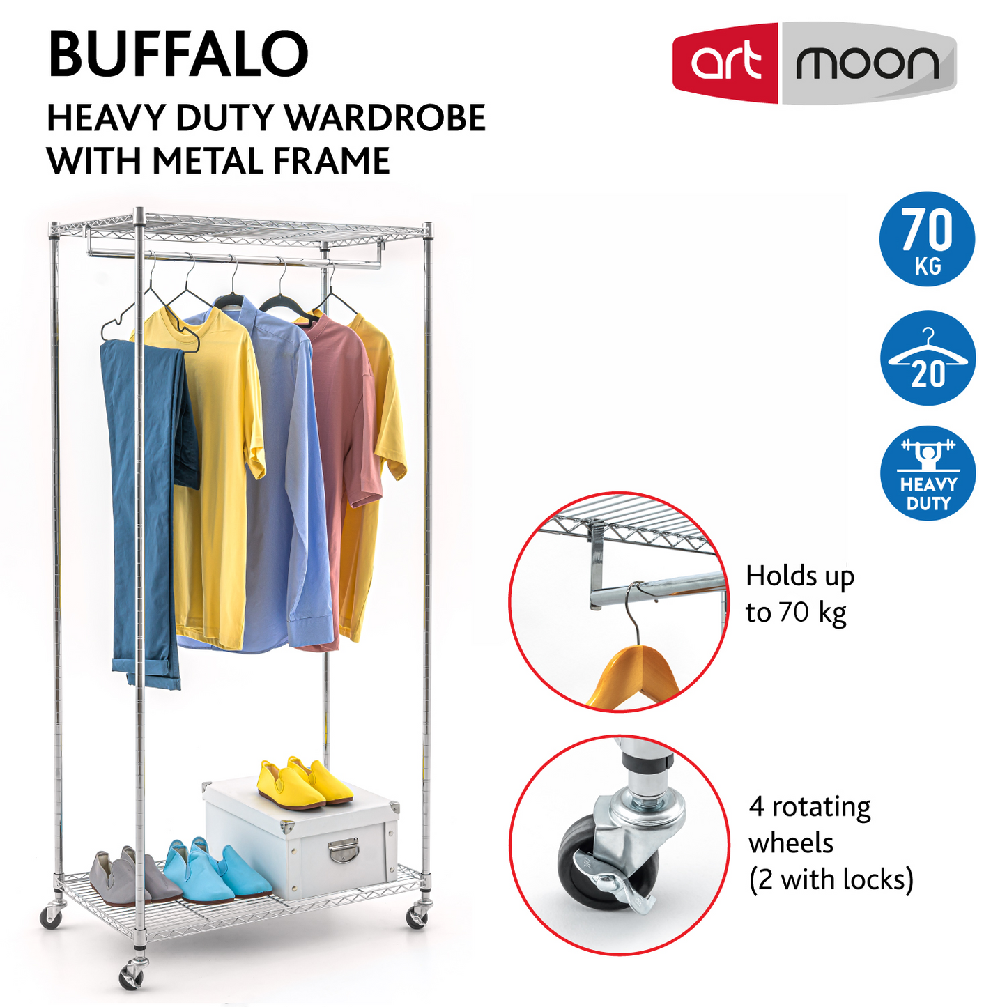 wardrobe, wardrobe on wheels, wardrobe on wheels with cover, heavy duty clothes rail, Holds up to 154 Lbs