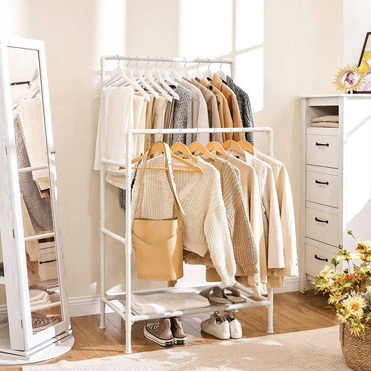Clothes Rack, Metal Stand with 2 Hanging Rails and Storage Shelf, Max. Load 55 kg, Easy Assembly, White, SONGMICS, 1