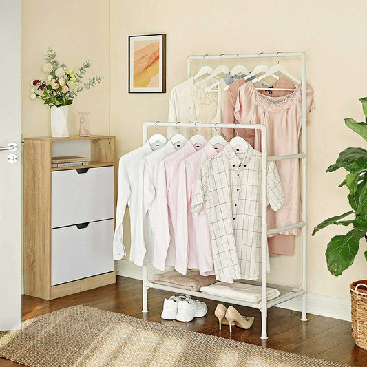 Clothes Rack, Metal Stand with 2 Hanging Rails and Storage Shelf, Max. Load 55 kg, Easy Assembly, White, SONGMICS, 2