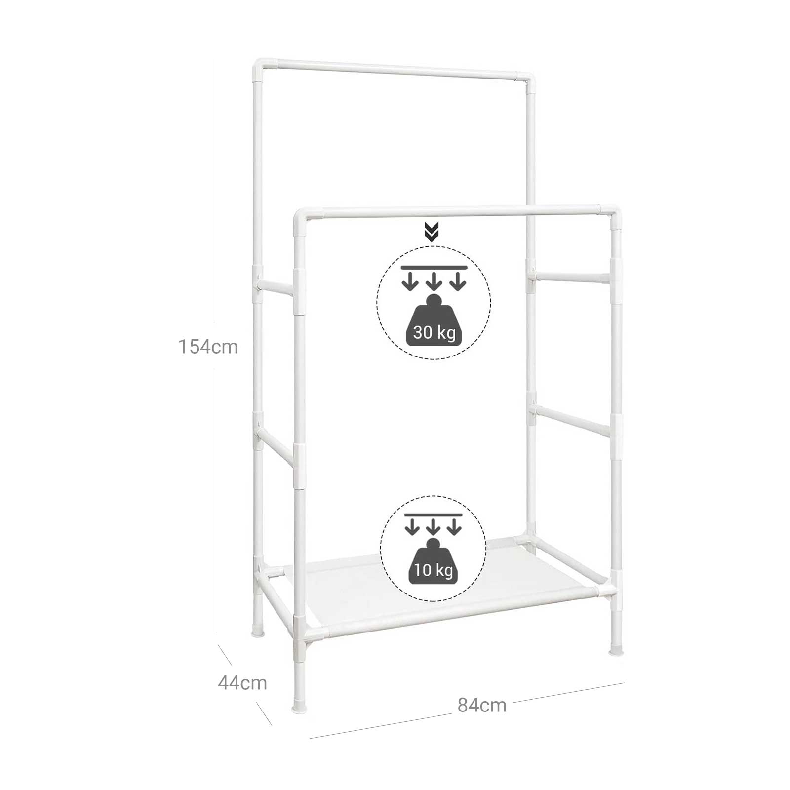 Clothes Rack, Metal Stand with 2 Hanging Rails and Storage Shelf, Max. Load 55 kg, Easy Assembly, White, SONGMICS, 5