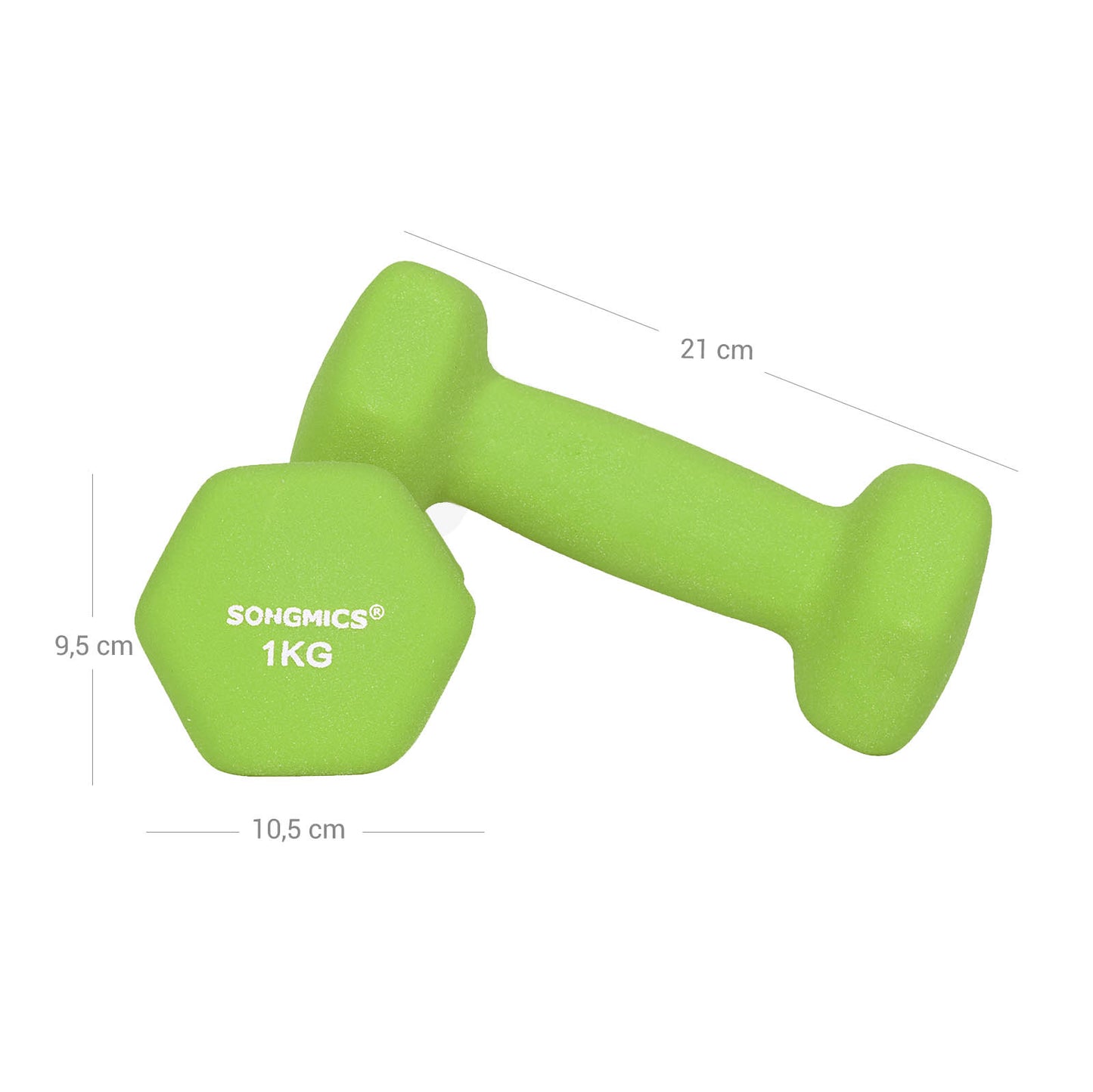 Hex Dumbbells Set with Stand - 2 x 1 kg, 2 x 2 kg, 2 x 3 kg, Lime, Teal and Grey, Neoprene Matte Finish, SONGMICS, 6