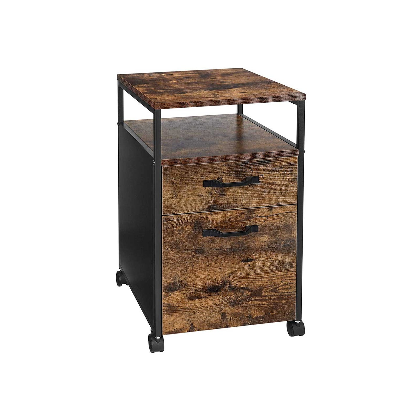 File Cabinet with 2 Drawers, Rolling Office Filing Cabinet with Wheels, Open Compartment, Stable Steel Frame