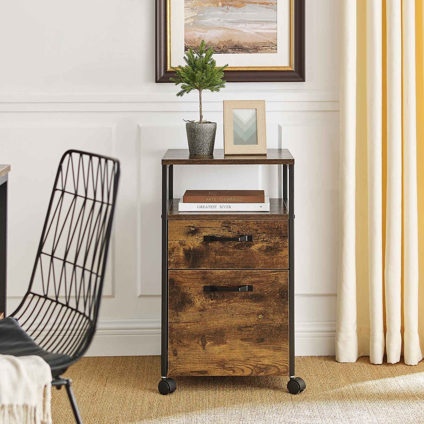 VASAGLE - File Cabinet with 2 Drawers, Rolling Office Filing Cabinet with Wheels, Open Compartment, Stable Steel Frame
