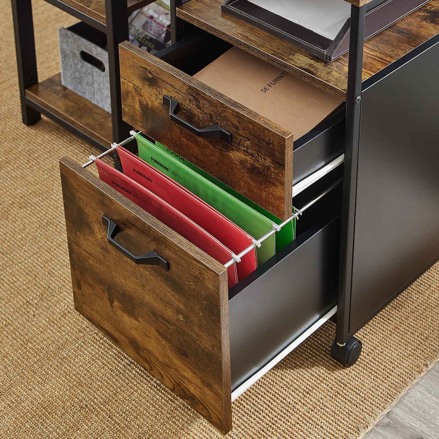 VASAGLE - File Cabinet with 2 Drawers, Rolling Office Filing Cabinet with Wheels, Open Compartment, Stable Steel Frame