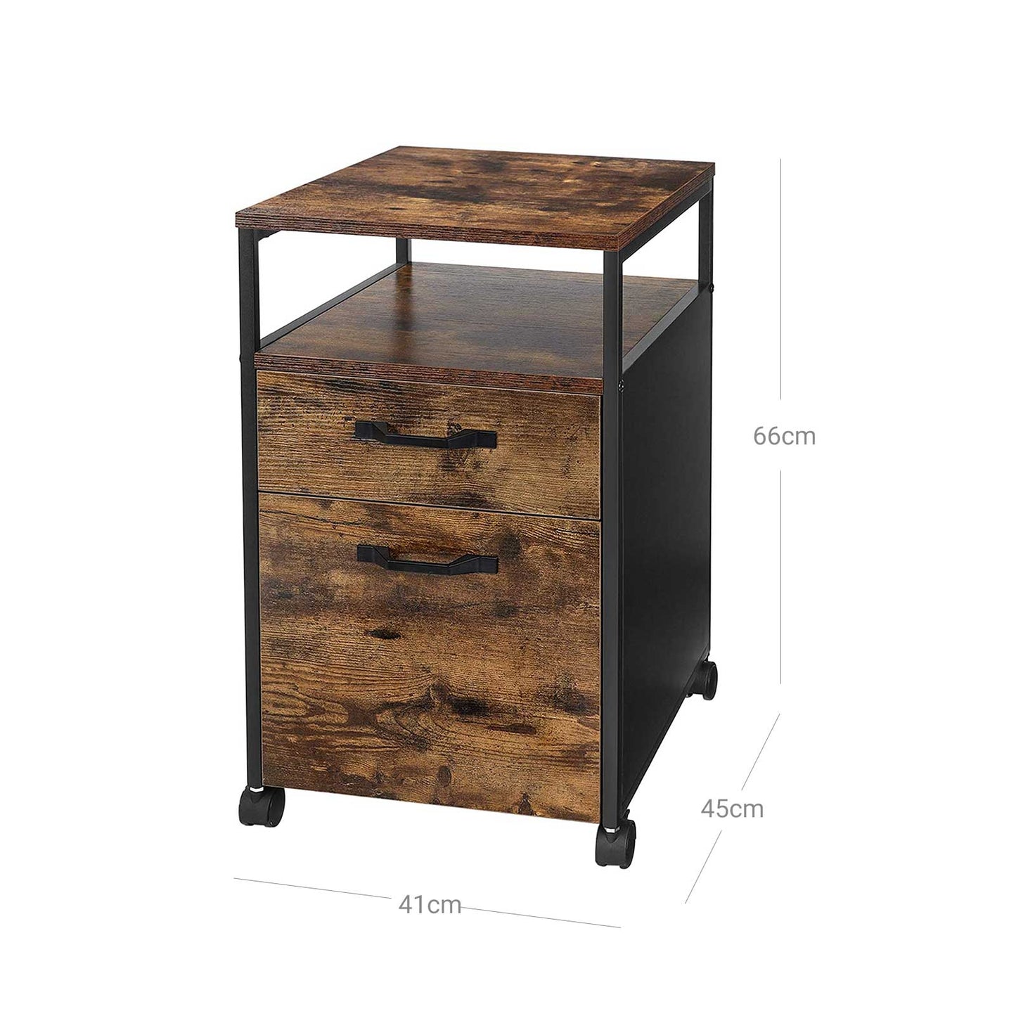 VASAGLE - File Cabinet with 2 Drawers, Rolling Office Filing Cabinet with Wheels, Open Compartment, Stable Steel Frame