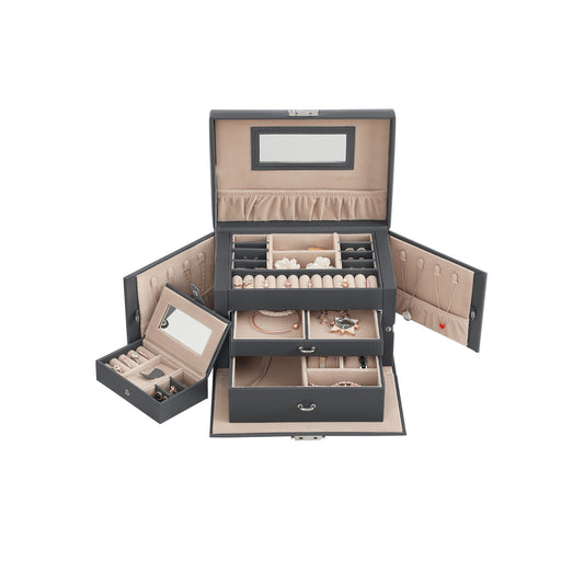 Jewellery Box, Jewellery Organiser with 2 Drawers, Lockable Jewellery Case with Mirror, Portable Travel Case, Songmics, 2