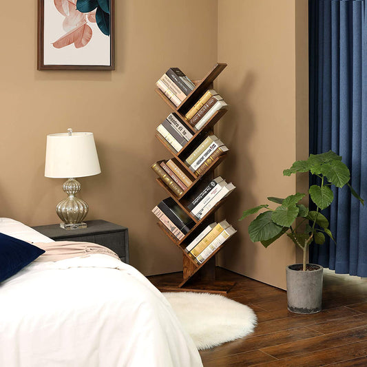 Tree Bookshelf, 8-Tier Floor Standing Bookcase, Wooden Shelves, Corner Bookshelf Tree, Narrow Bookshelves 1