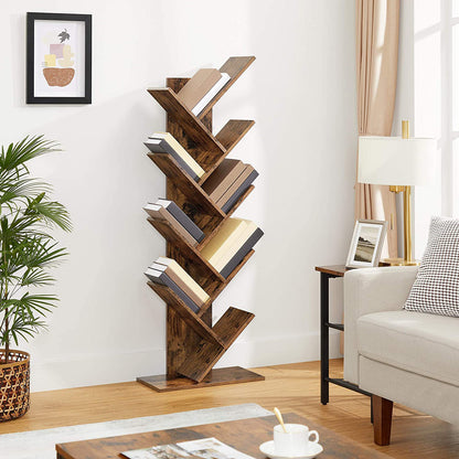 Tree Bookshelf, 8-Tier Floor Standing Bookcase, Wooden Shelves, Corner Bookshelf Tree, Narrow Bookshelves 2