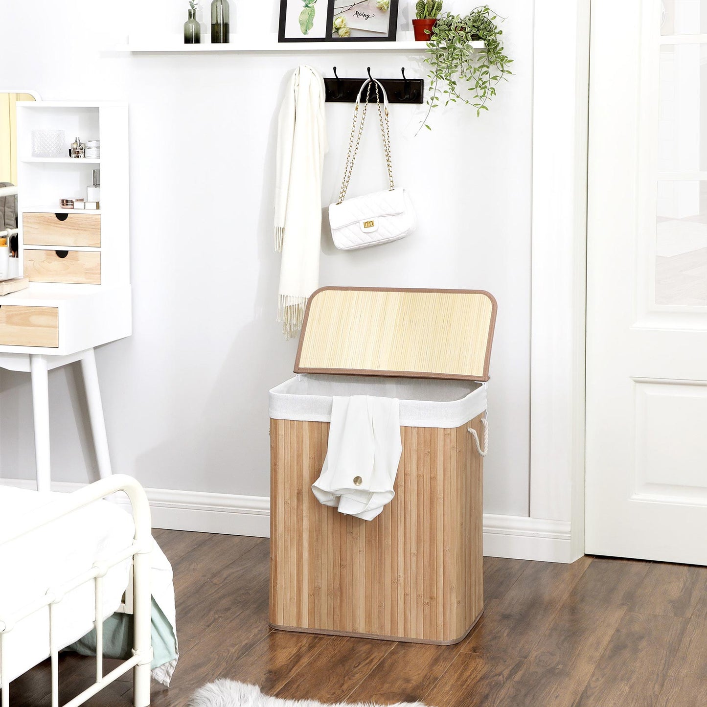 Laundry Basket with Lid, Laundry Hamper with Removable Liner Bag, Clothes Hamper, Foldable, 100L, SONGMICS, 2