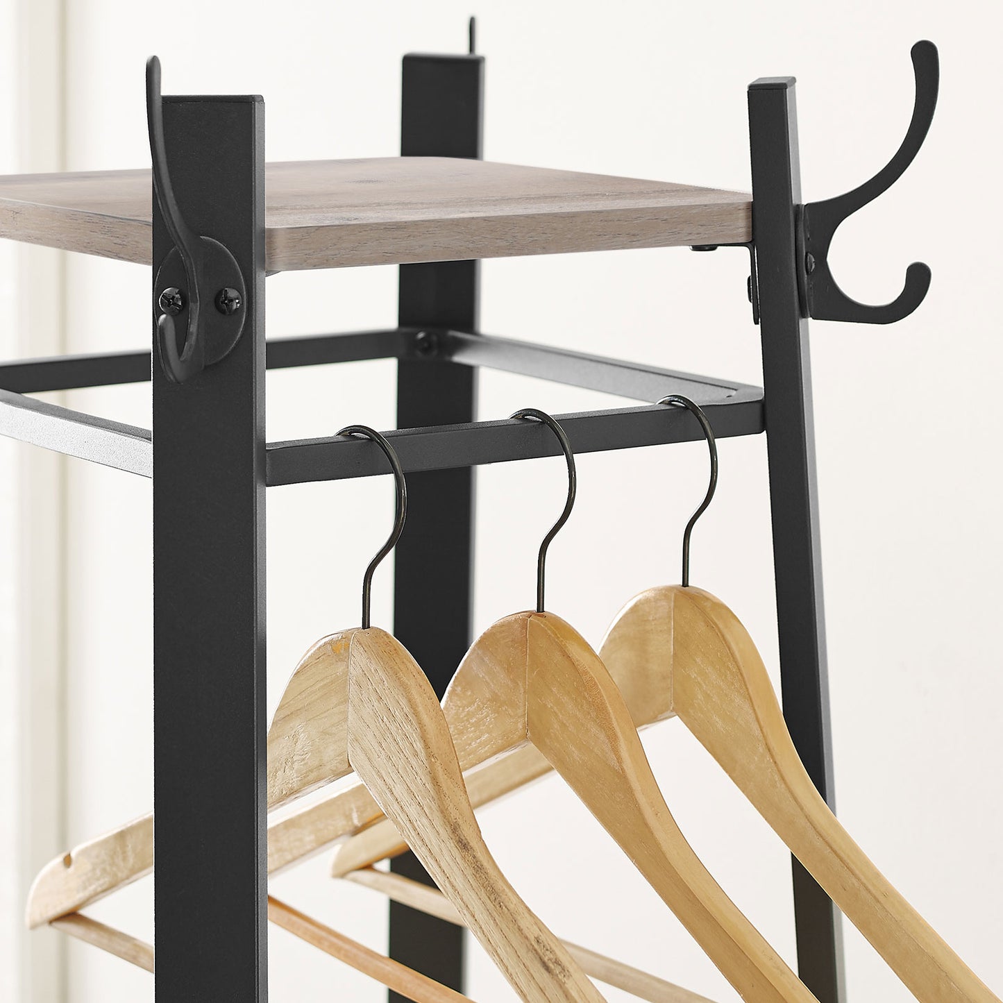 VASAGLE - Coat Rack, Coat Stand with 3 Shelves, Ladder Shelf with Hooks for Scarves, Bags and Umbrellas, Steel Frame, Industrial Style