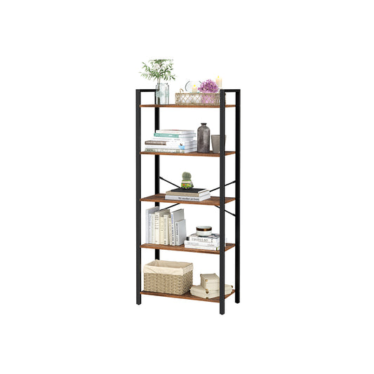 Storage Rack, 5-Tier, Bookshelf with Steel Frame, for Living Room, Office, Study, Hallway, Industrial Style, Rustic Brown and Black, VASAGLE, 1