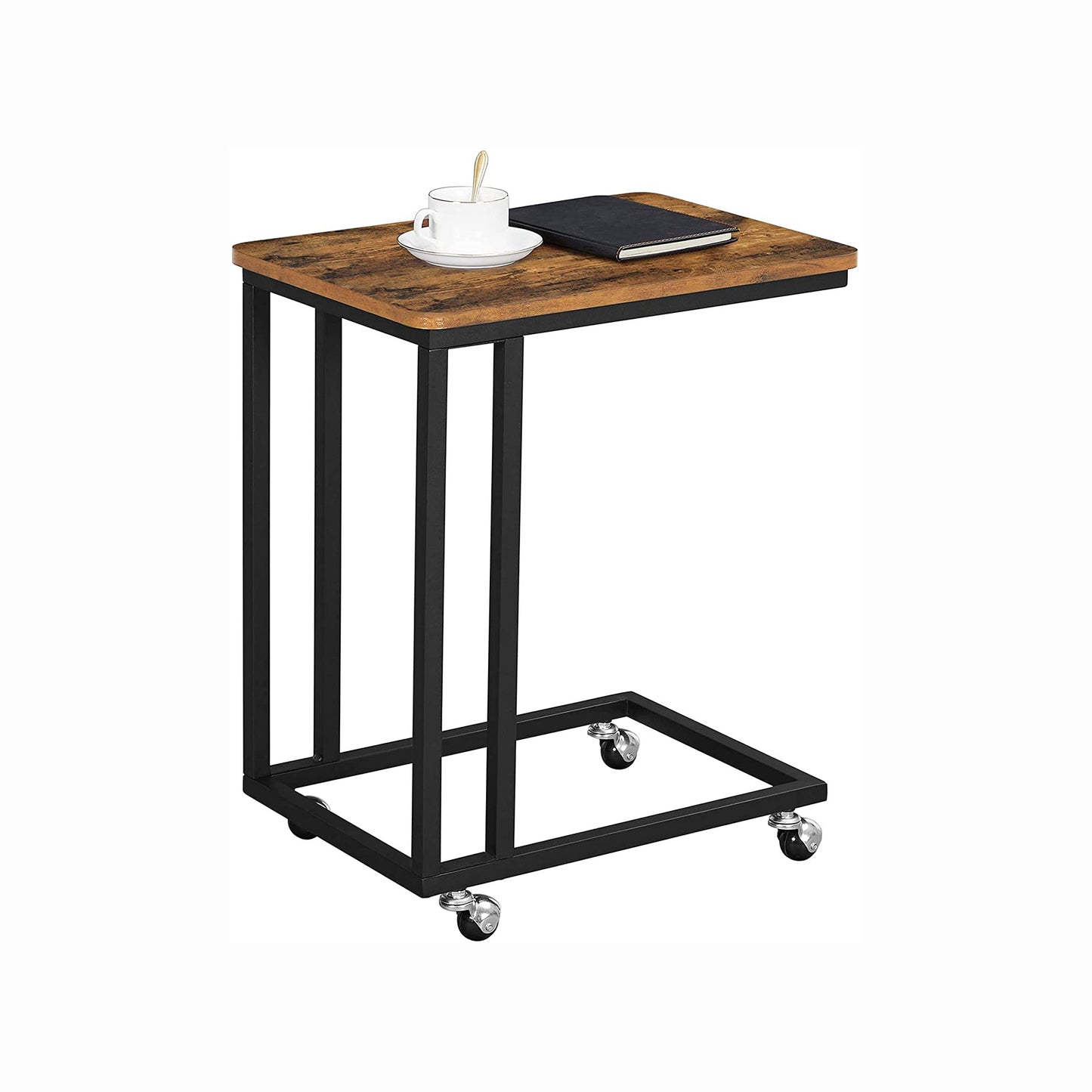 End Table, Industrial Side Table, Easy to Assemble, Coffee Table, for Coffee Laptop, with Metal Frame and Rolling Castors