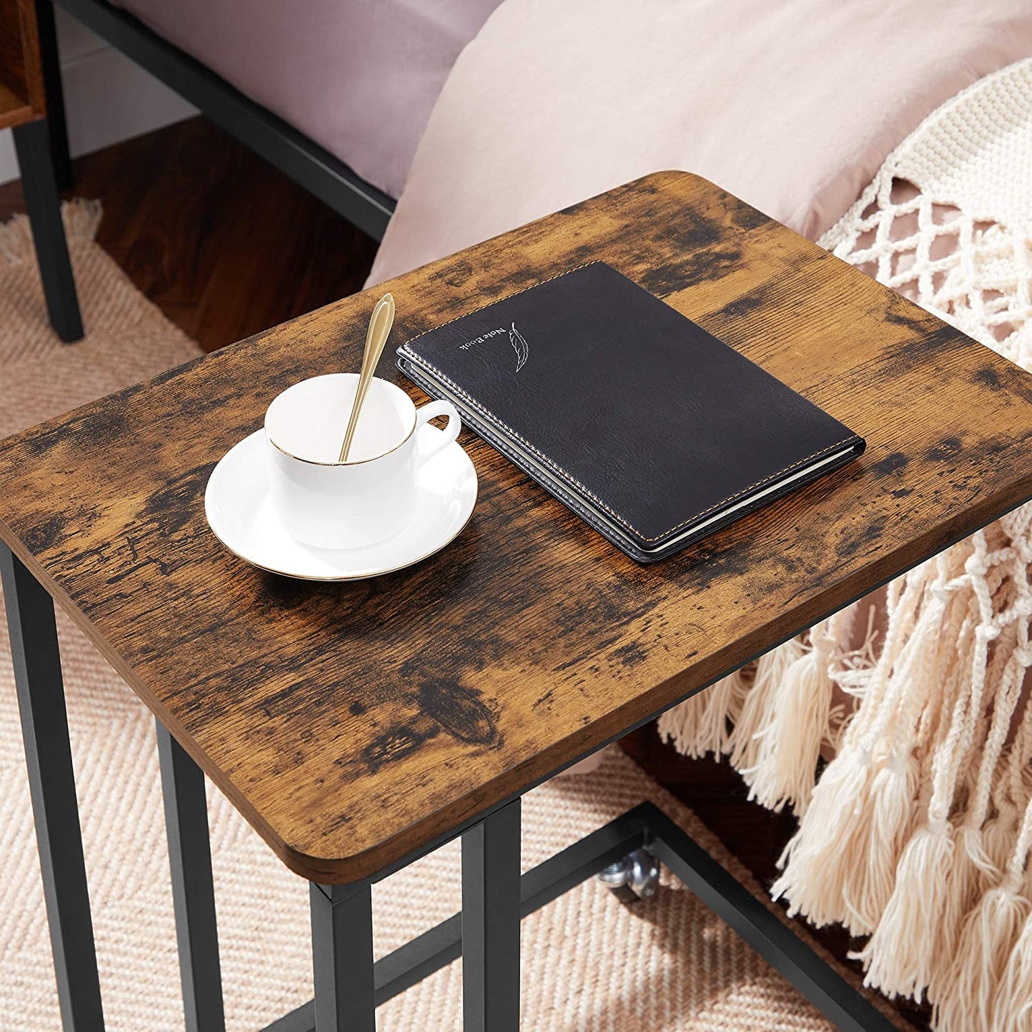 End Table, Industrial Side Table, Easy to Assemble, Coffee Table, with Metal Frame and Rolling Castors, VASAGLE, 3