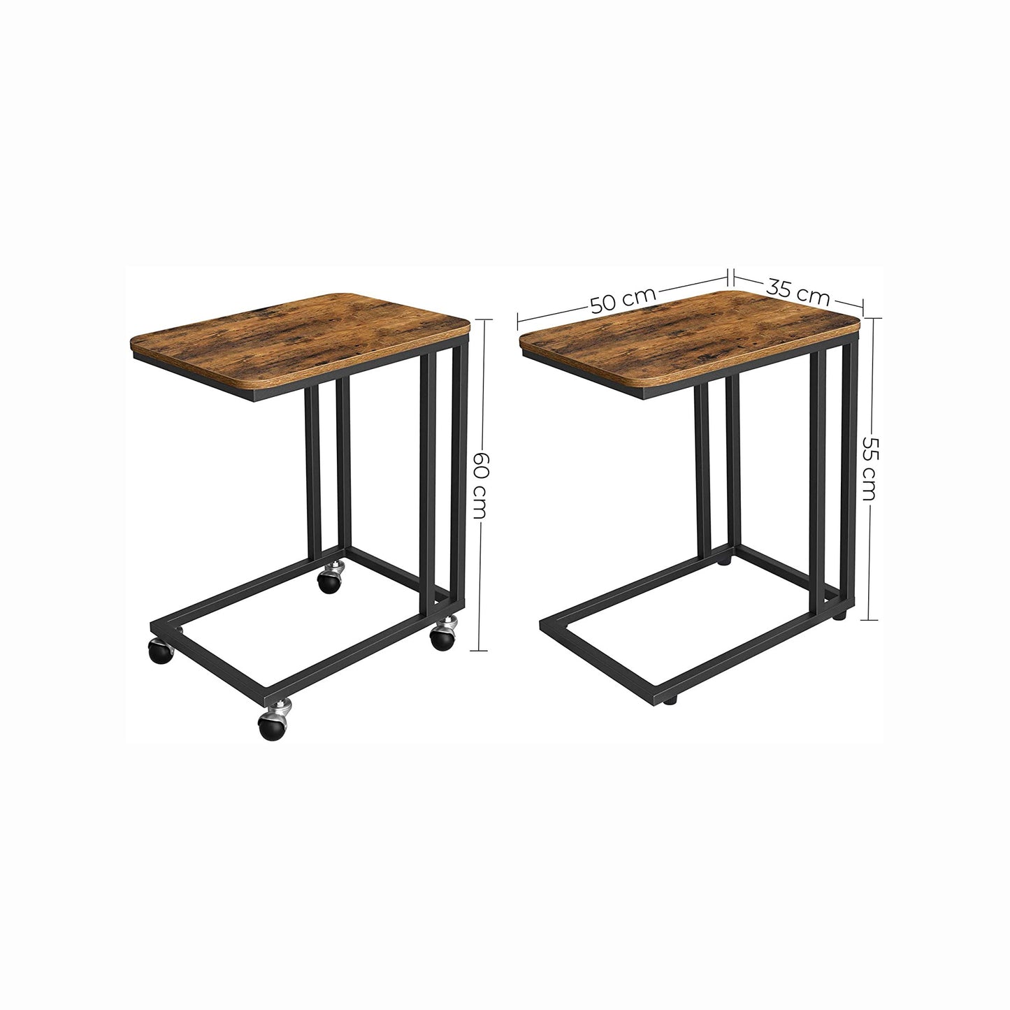 End Table, Industrial Side Table, Easy to Assemble, Coffee Table, with Metal Frame and Rolling Castors, VASAGLE, 6