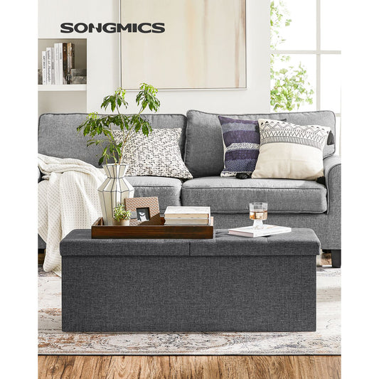 Storage Ottoman, Padded Shoe Bench, Flip-Up Lid, Foldable, 300 kg Load Capacity, Dark Grey, 2