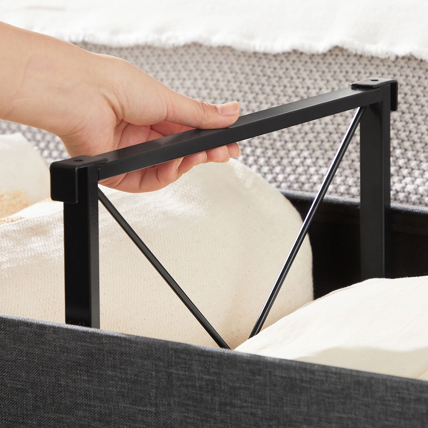 Storage Ottoman, Padded Shoe Bench, Flip-Up Lid, Foldable, 300 kg Load Capacity, Dark Grey, 9