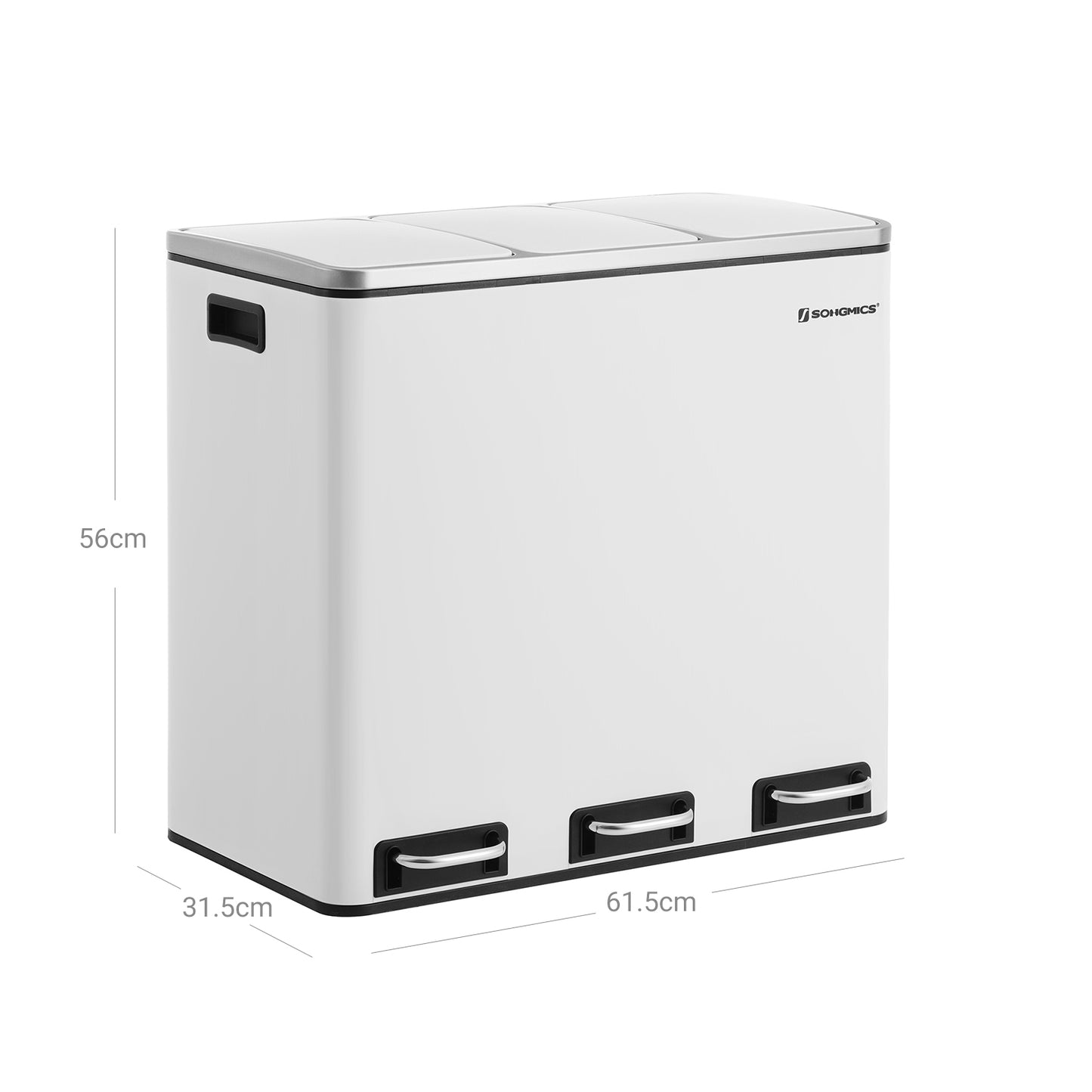 Recycling Bin, Trio Trash Can, 3 x 18L, with 3 Compartments, Soft-Closing Lids, Pedals, Fingerprints Proof Stainless Steel, 6