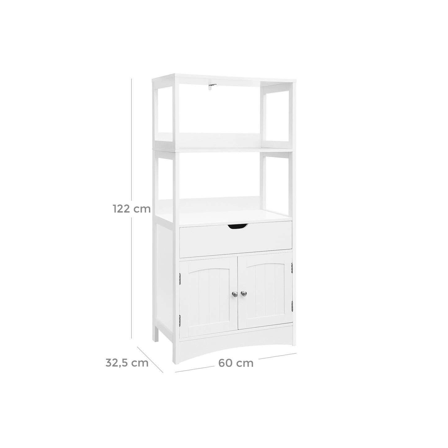 VASAGLE - Large Storage Cabinet with Drawer, 2 Open Shelves and Double Door Cupboard, Floor Bathroom Cabinet Display in The Entryway